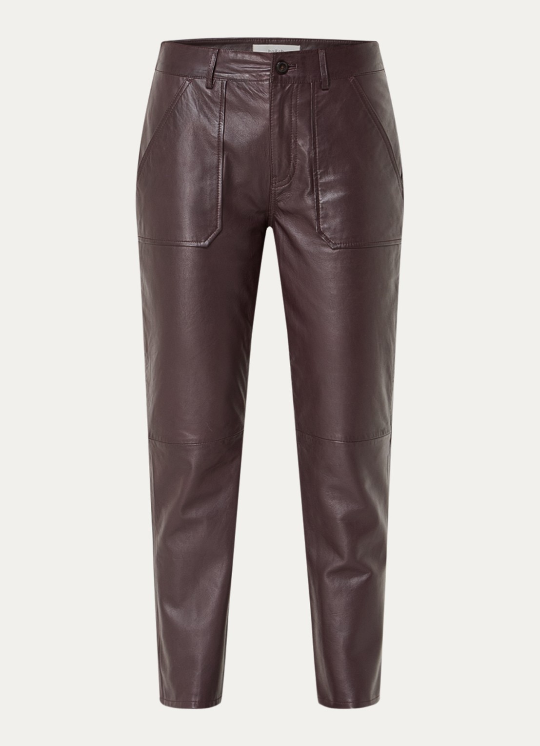 ba&sh Kelly mid waist tapered fit broek van lamsleer - voorkant aubergine
