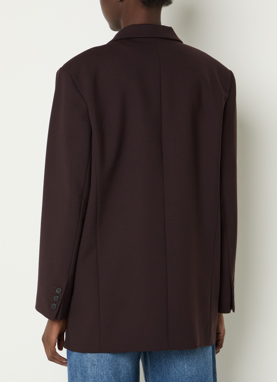 ba&sh Kimber doublebreasted blazer in wolblend met klepzakken - achterkant donkerbruin