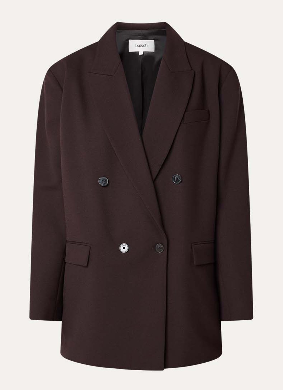 ba&sh Kimber doublebreasted blazer in wolblend met klepzakken - voorkant 3 donkerbruin