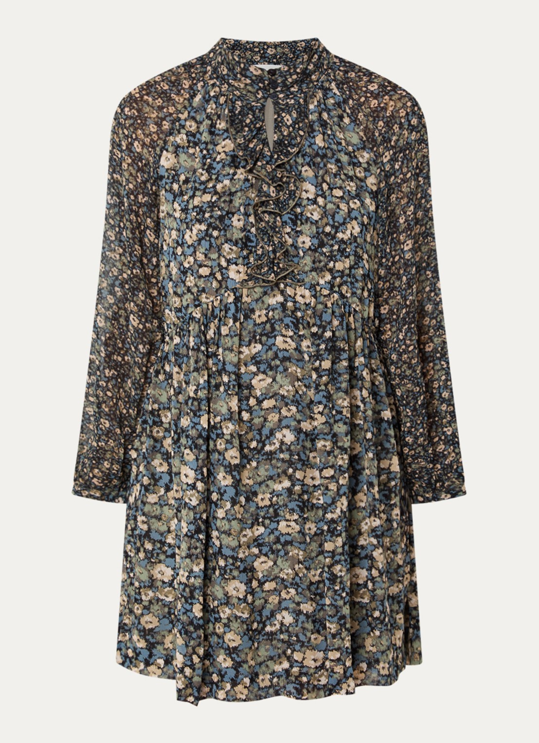 ba&sh Kimia mini tuniekjurk met print - voorkant 2 khaki
