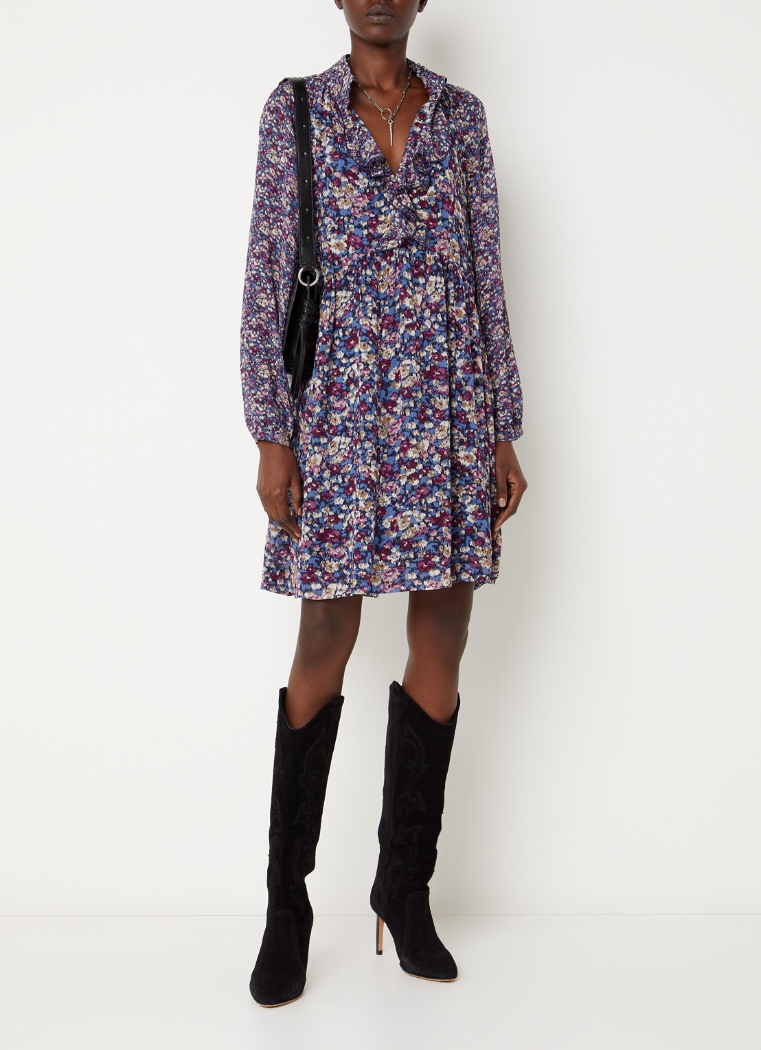 ba&sh Kimia mini tuniekjurk met print - voorkant 3 blauw