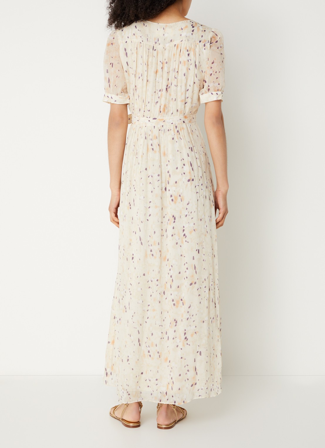 ba&sh Kris maxi wikkeljurk met print - achterkant 4 beige