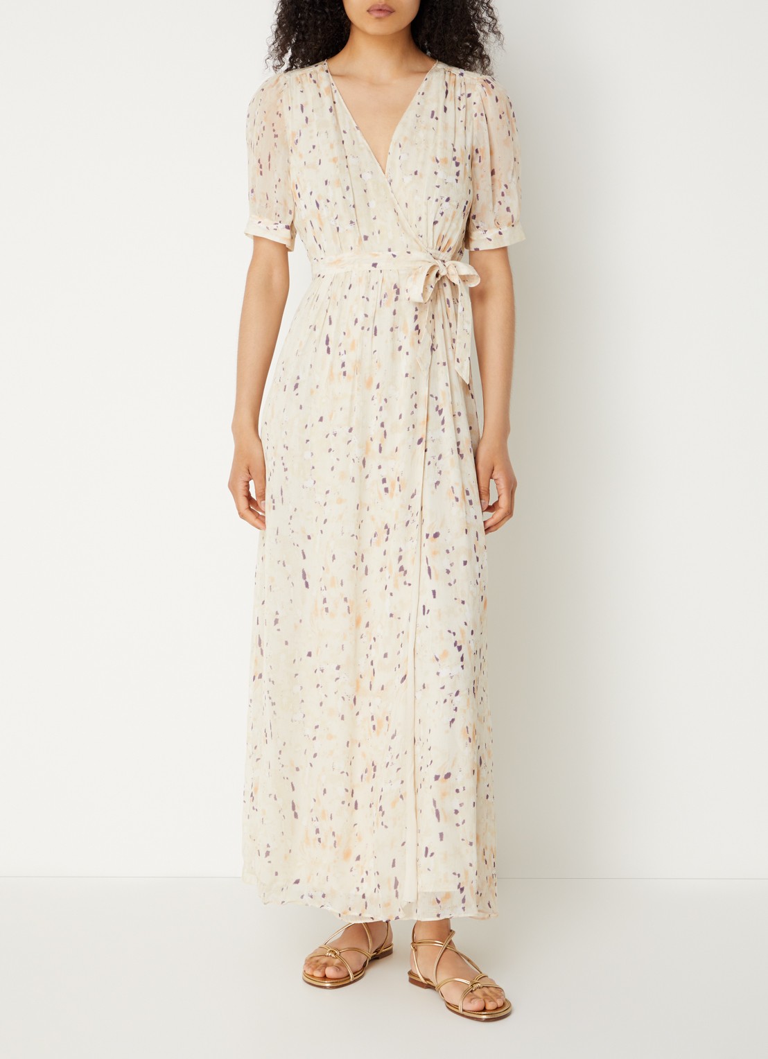 ba&sh Kris maxi wikkeljurk met print - detail 3 beige