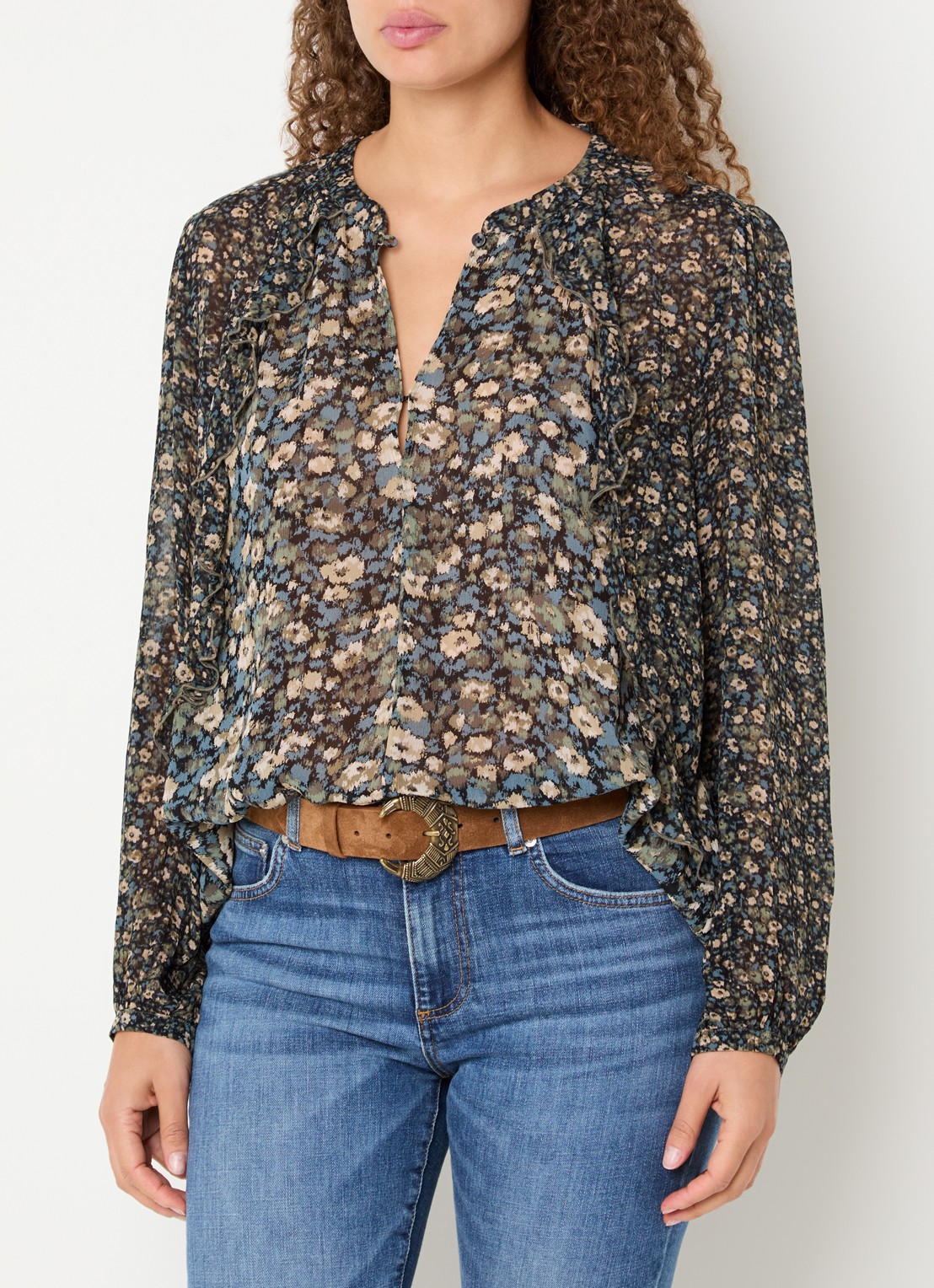 ba&sh Kross tuniek met print en V-hals - detail groen