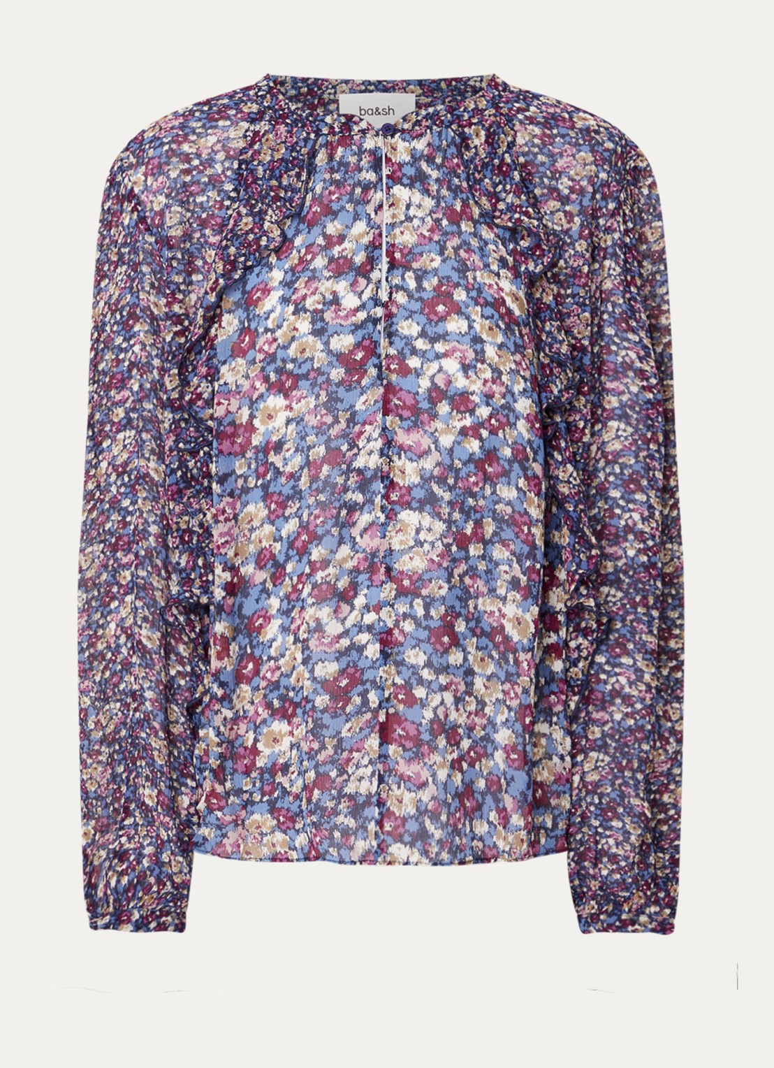 ba&sh Kross tuniek met print en V-hals - voorkant 2 blauw