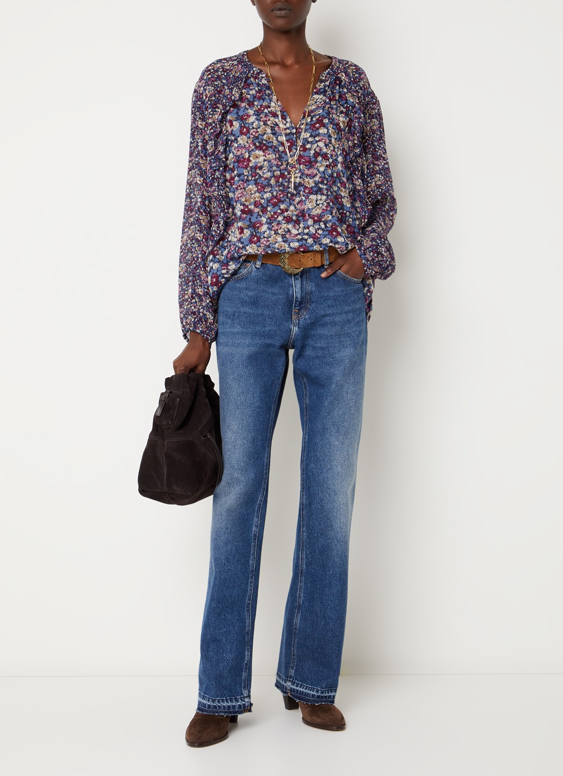 ba&sh Kross tuniek met print en V-hals - voorkant 3 blauw