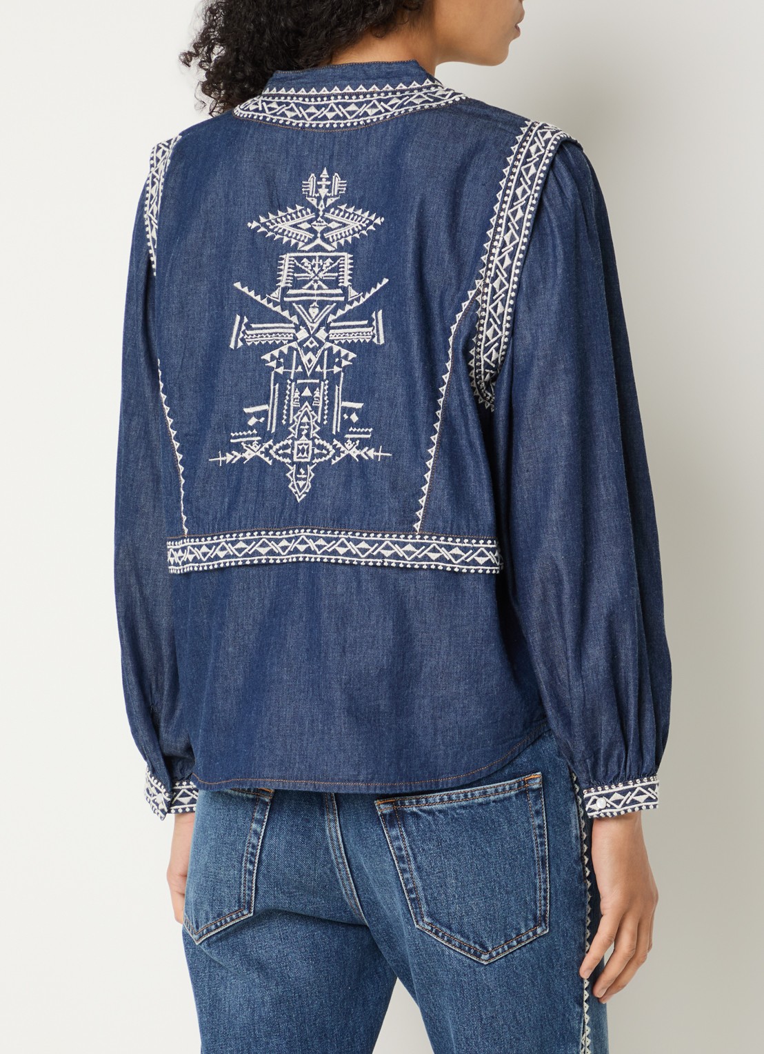 ba&sh Laura tuniek van denim met borduring - achterkant 4 indigo