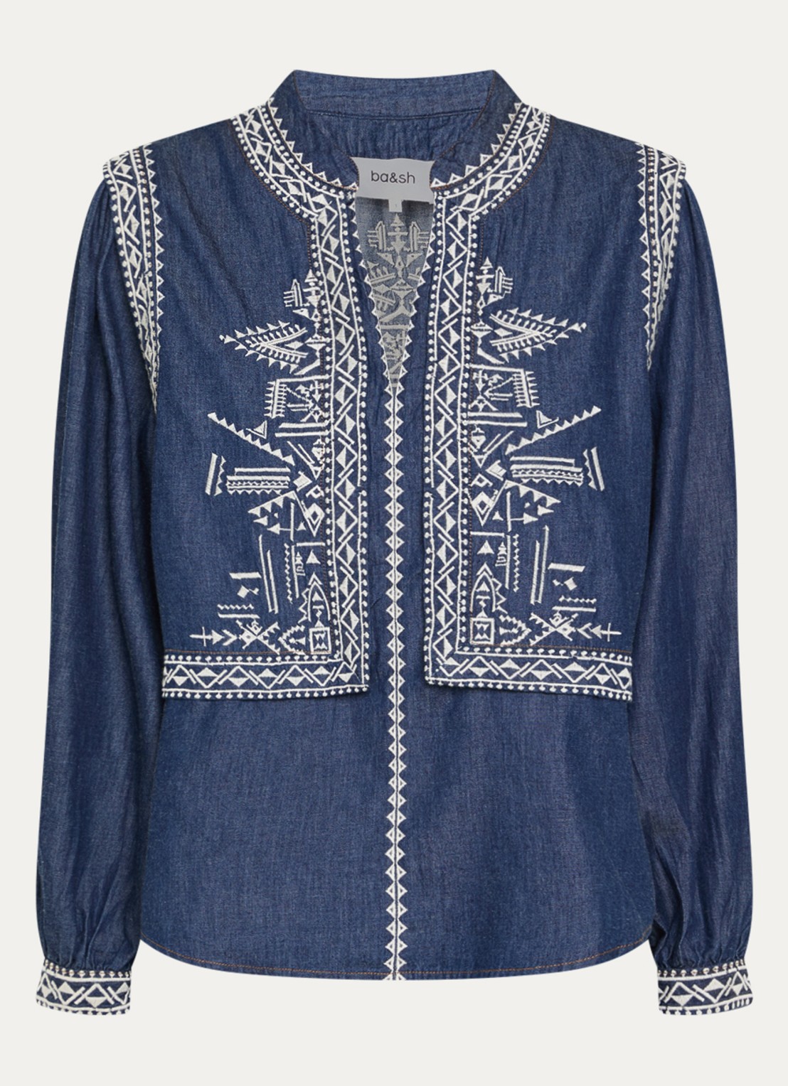 ba&sh Laura tuniek van denim met borduring - voorkant 2 indigo