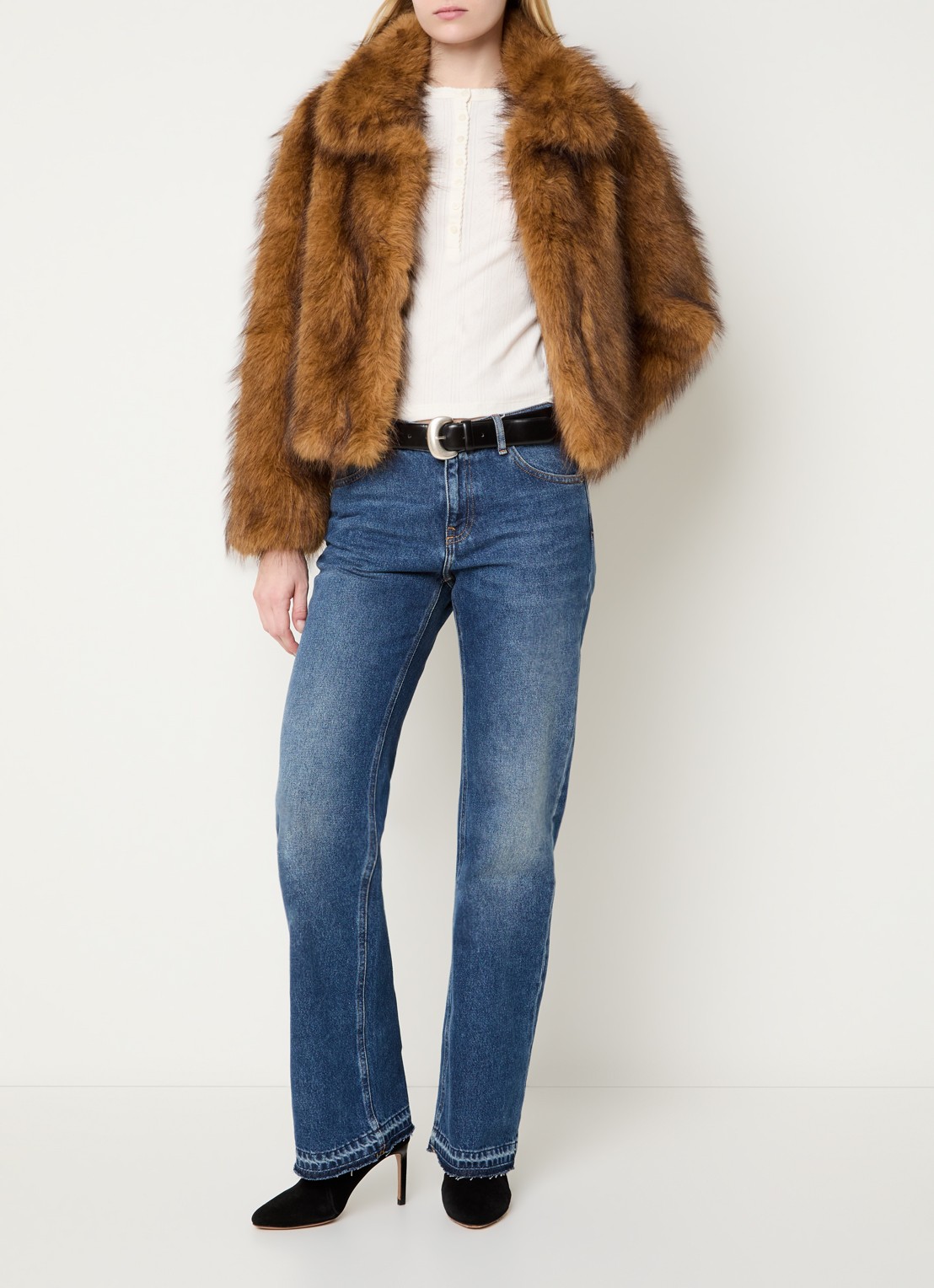 ba&sh Lendy jack van imitatiebont - voorkant 2 camel