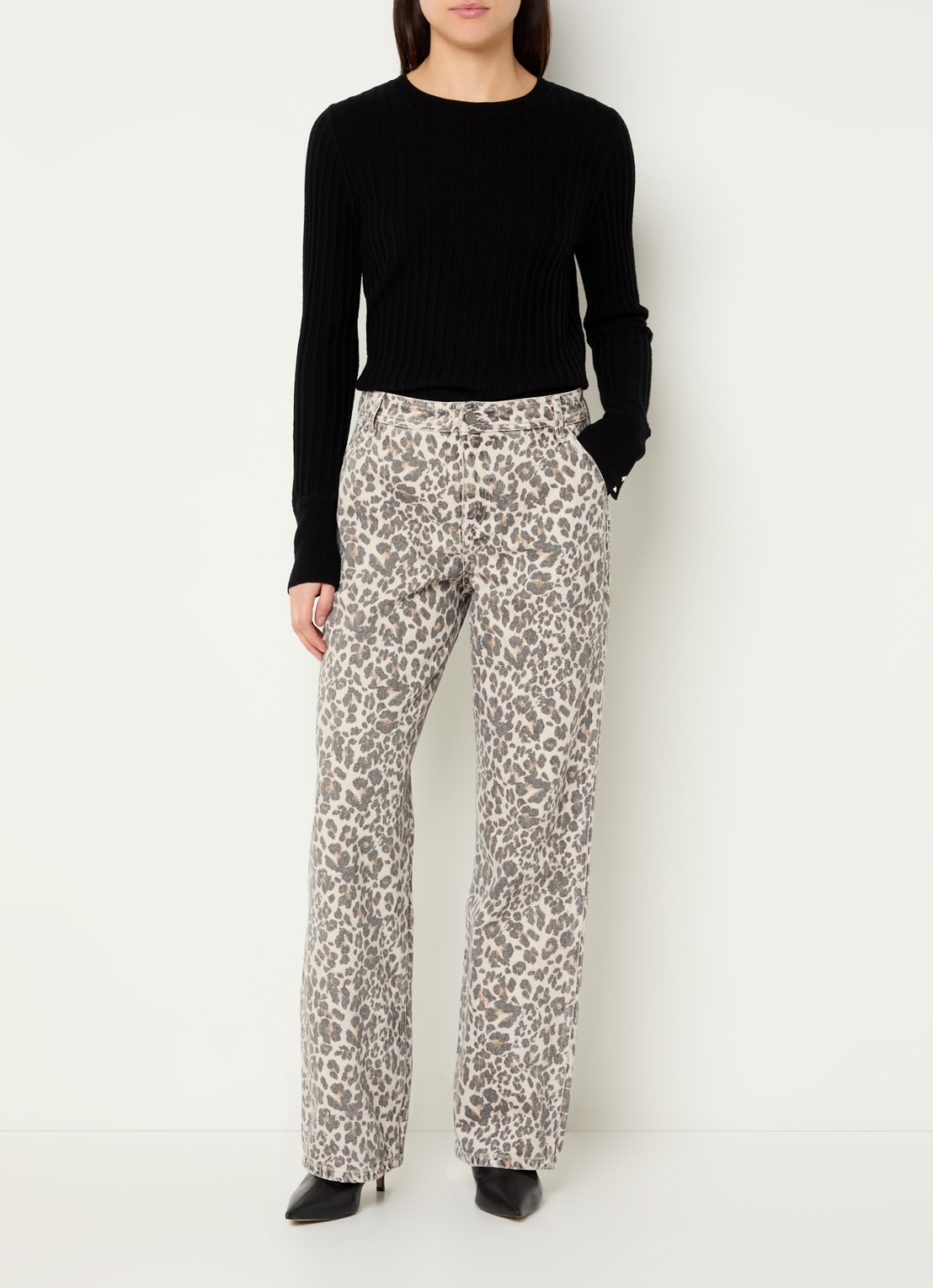 ba&sh Leonie high waist loose fit jeans met panterprint - voorkant 5 beige