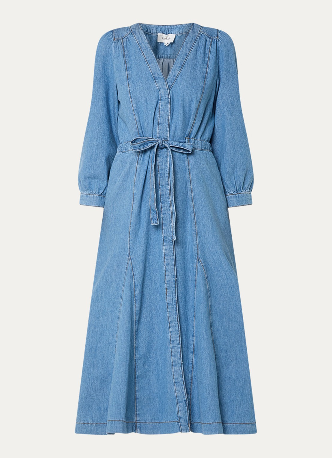 ba&sh Lia midi jurk van chambray met strikceintuur - voorkant 2 blauw