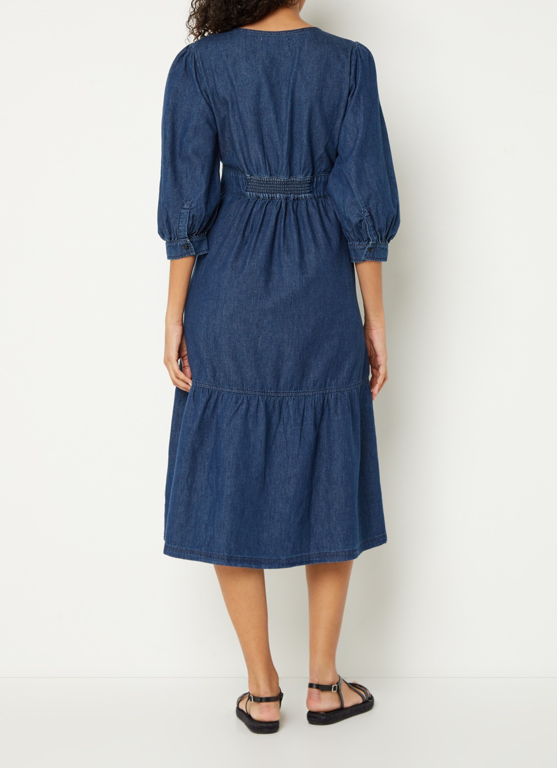 ba&sh Limi midi blousejurk van chambray - achterkant 4 indigo