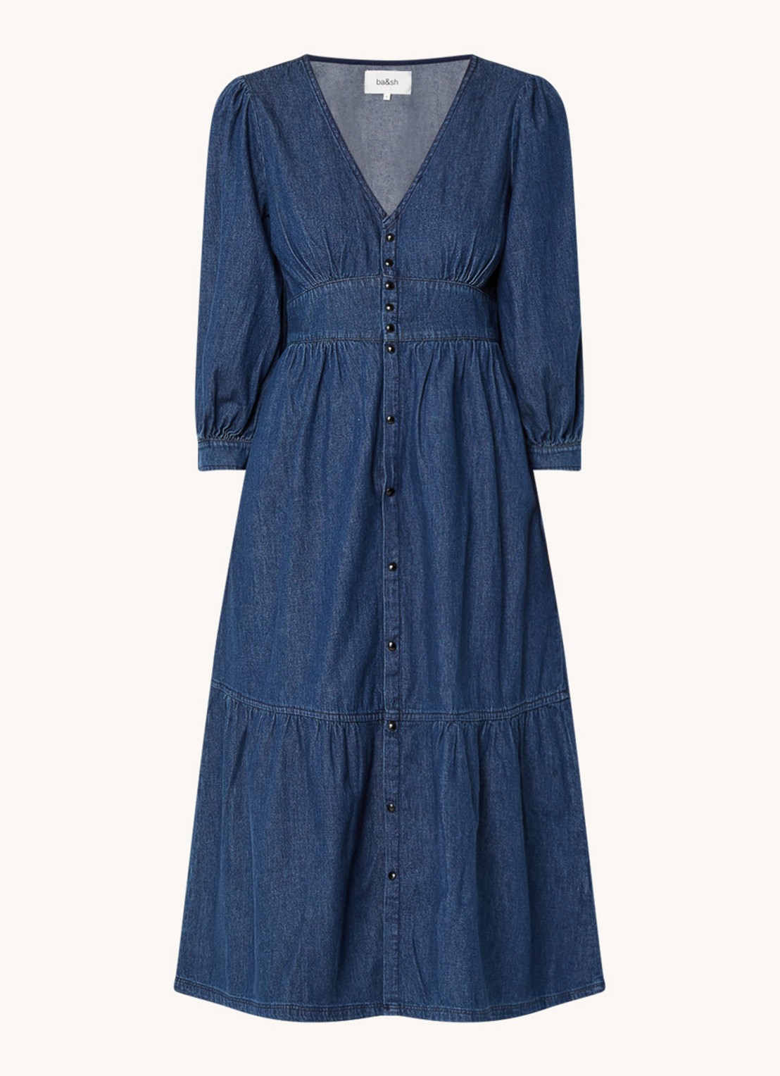 ba&sh Limi midi blousejurk van chambray - voorkant 2 indigo