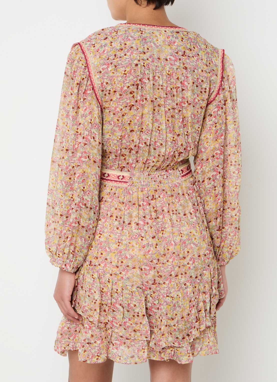 ba&sh Loly semi-transparante mini tuniekjurk met bloemenprint - achterkant roze