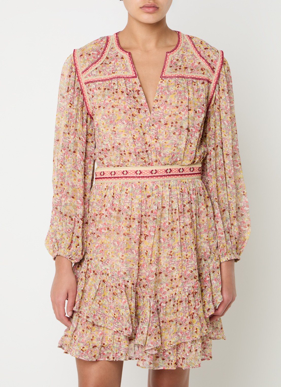 ba&sh Loly semi-transparante mini tuniekjurk met bloemenprint - detail 2 roze