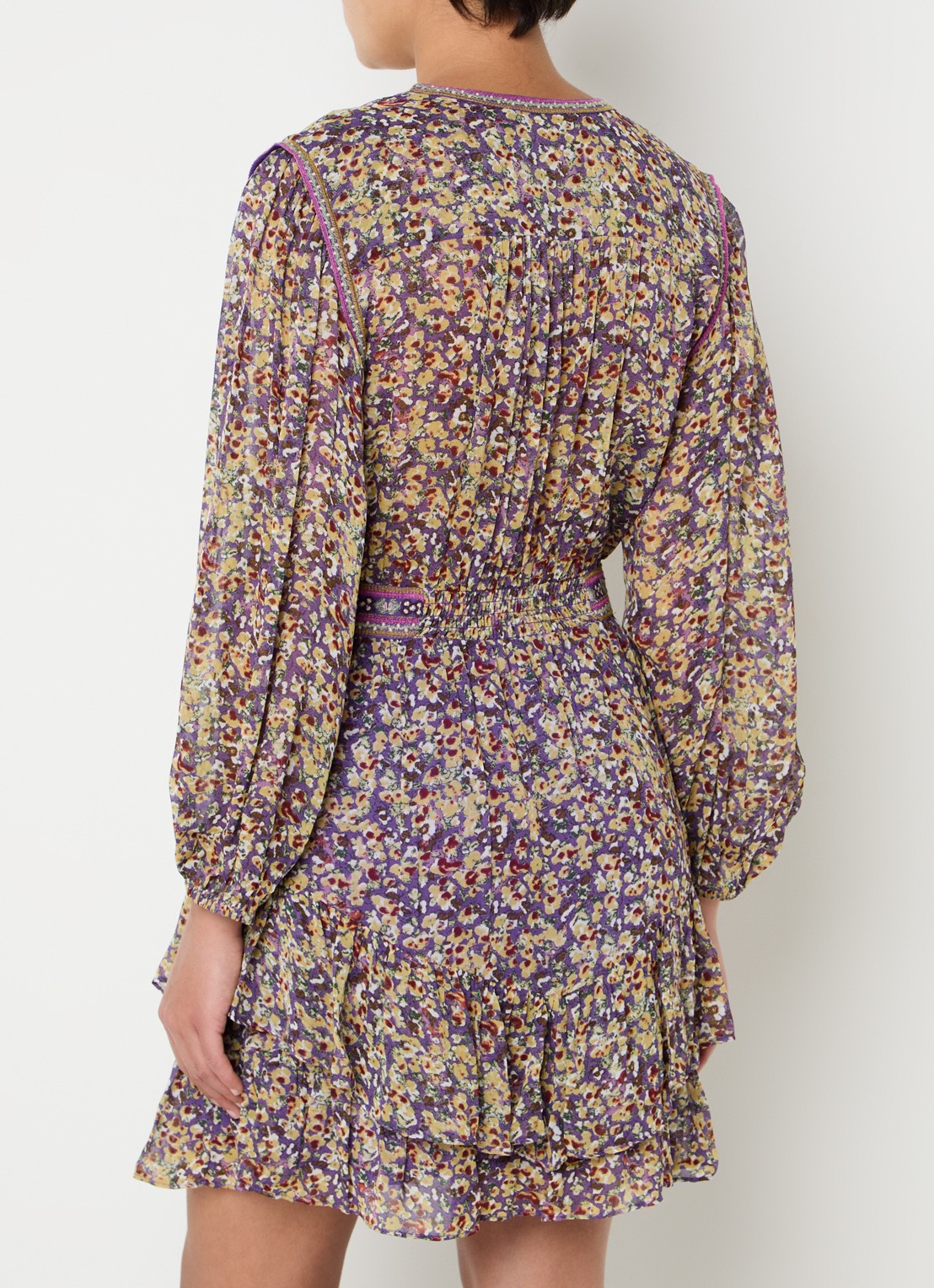 ba&sh Loly semi-transparante mini tuniekjurk met bloemenprint - achterkant paars