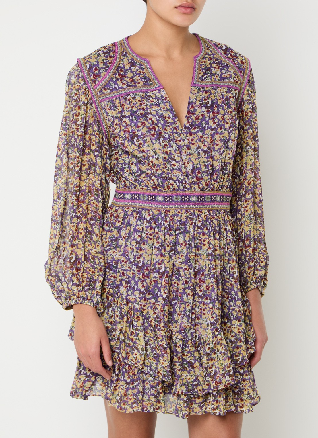 ba&sh Loly semi-transparante mini tuniekjurk met bloemenprint - detail 2 paars
