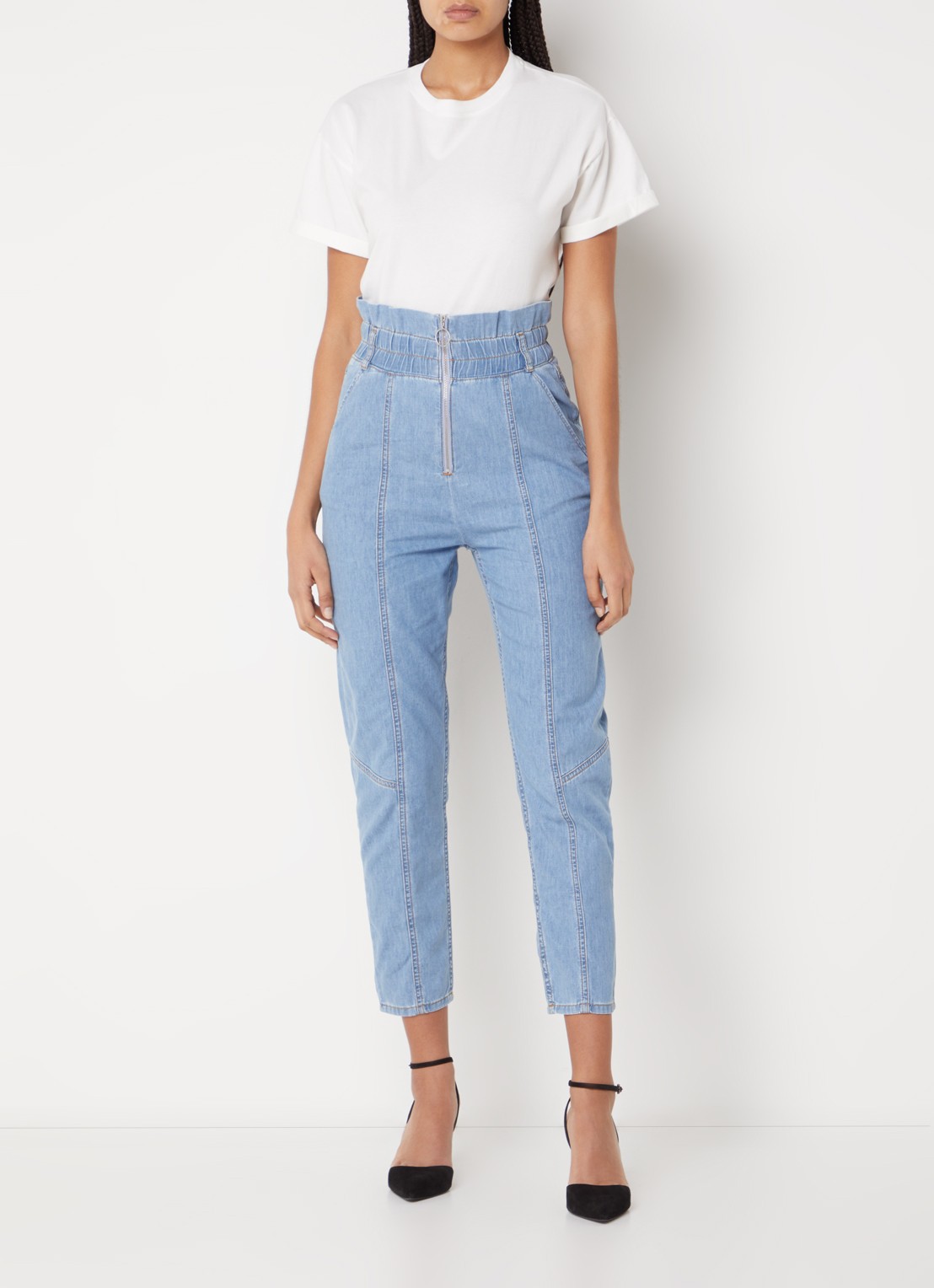 ba&sh Lony high waist cropped slim fit jeans van chambray - voorkant 2 indigo