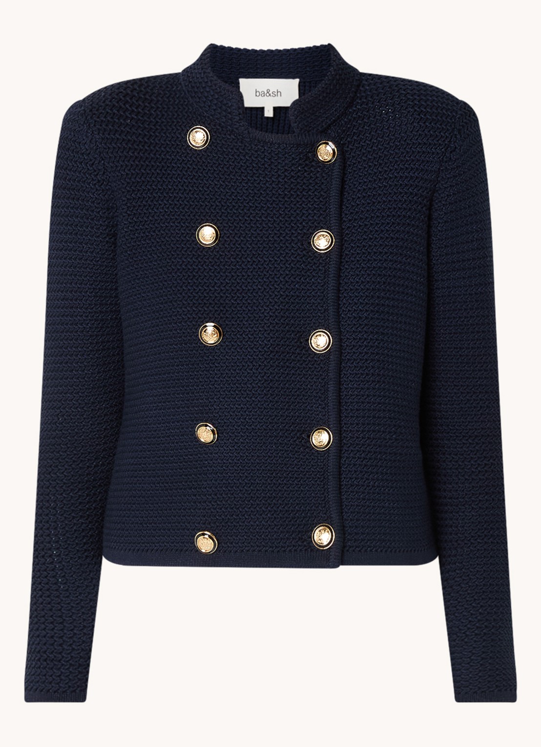 ba&sh Louman grofgebreid vest met sierknopen - voorkant 3 donkerblauw