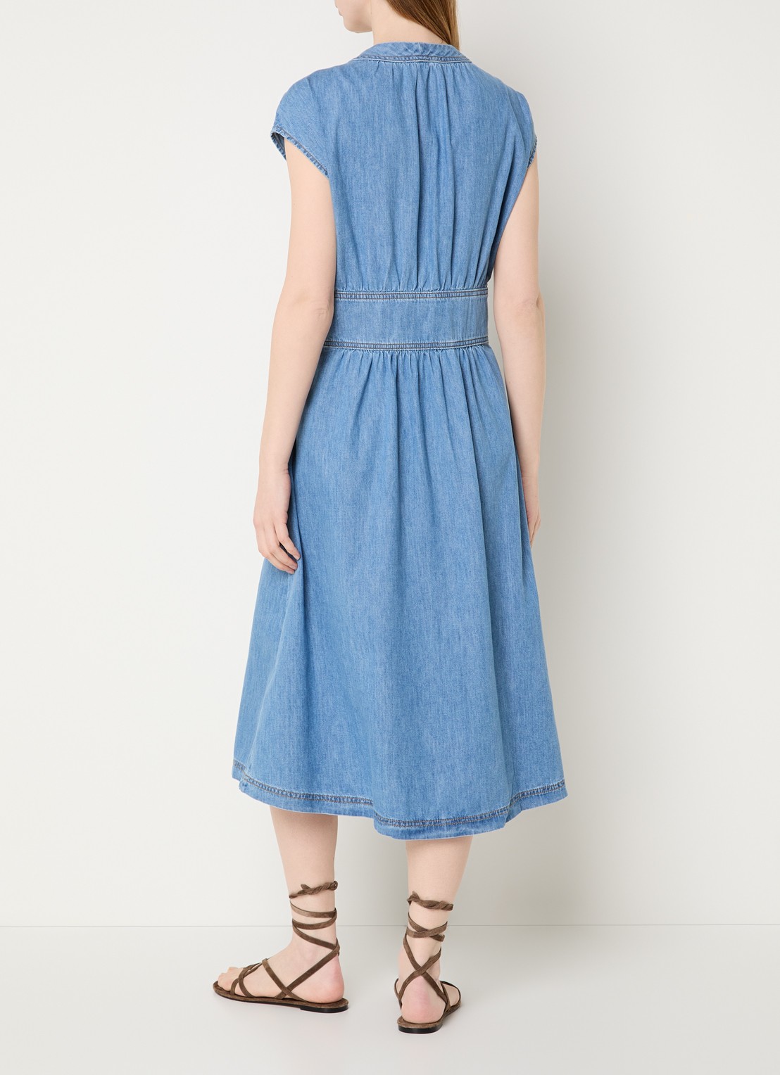 ba&sh Love midi jurk met V-hals - achterkant 2 indigo