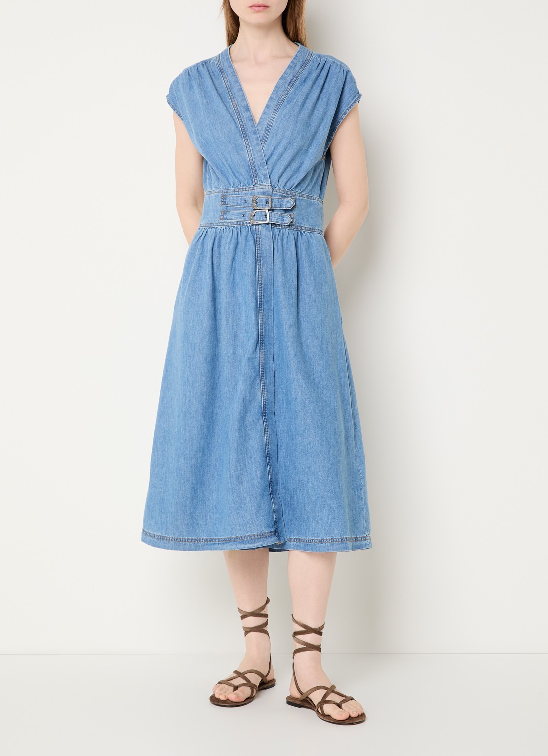 ba&sh Love midi jurk met V-hals - detail indigo