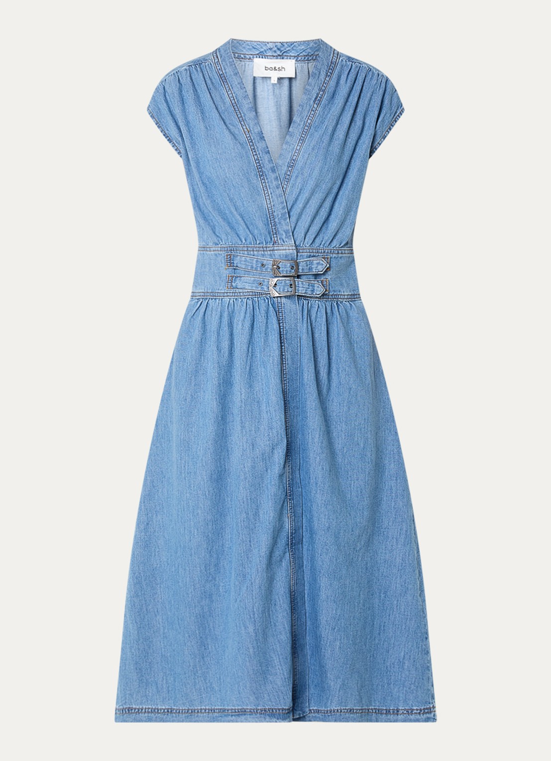 ba&sh Love midi jurk met V-hals - voorkant 3 indigo