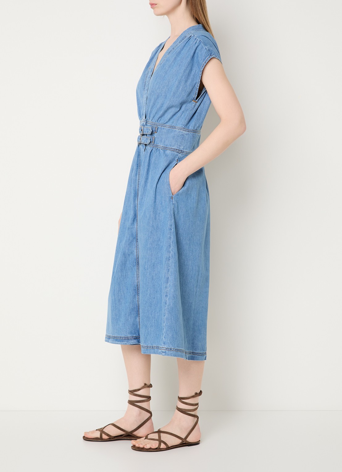 ba&sh Love midi jurk met V-hals - voorkant 4 indigo