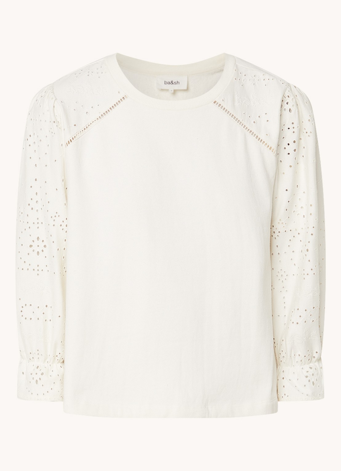 ba&sh Lucas pullover met opengewerkt dessin - voorkant 3 gebroken wit