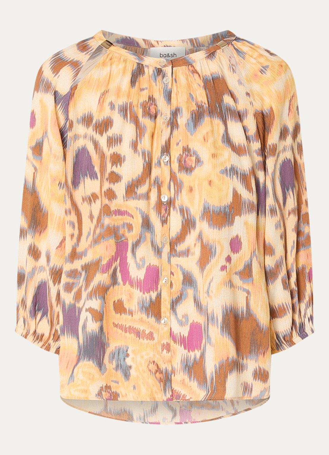 ba&sh Maelle blouse met print - voorkant mosterd