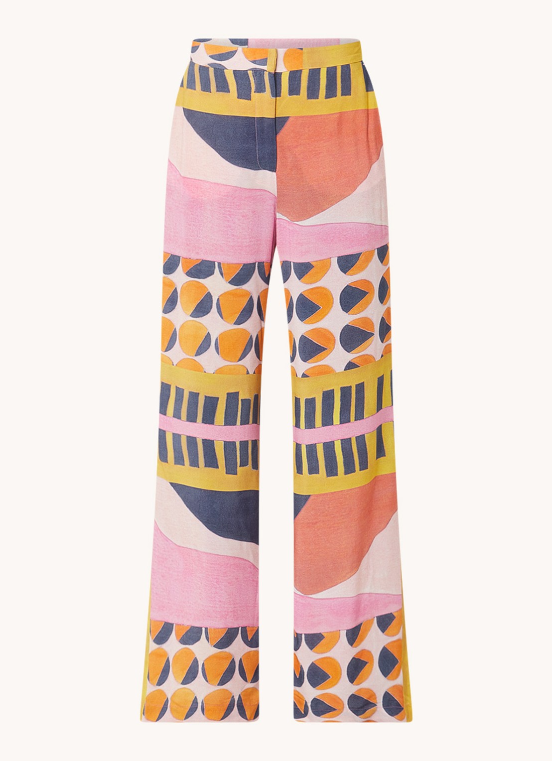 ba&sh Mallory mid waist straight fit pantalon met grafische print  - voorkant 4 lichtroze