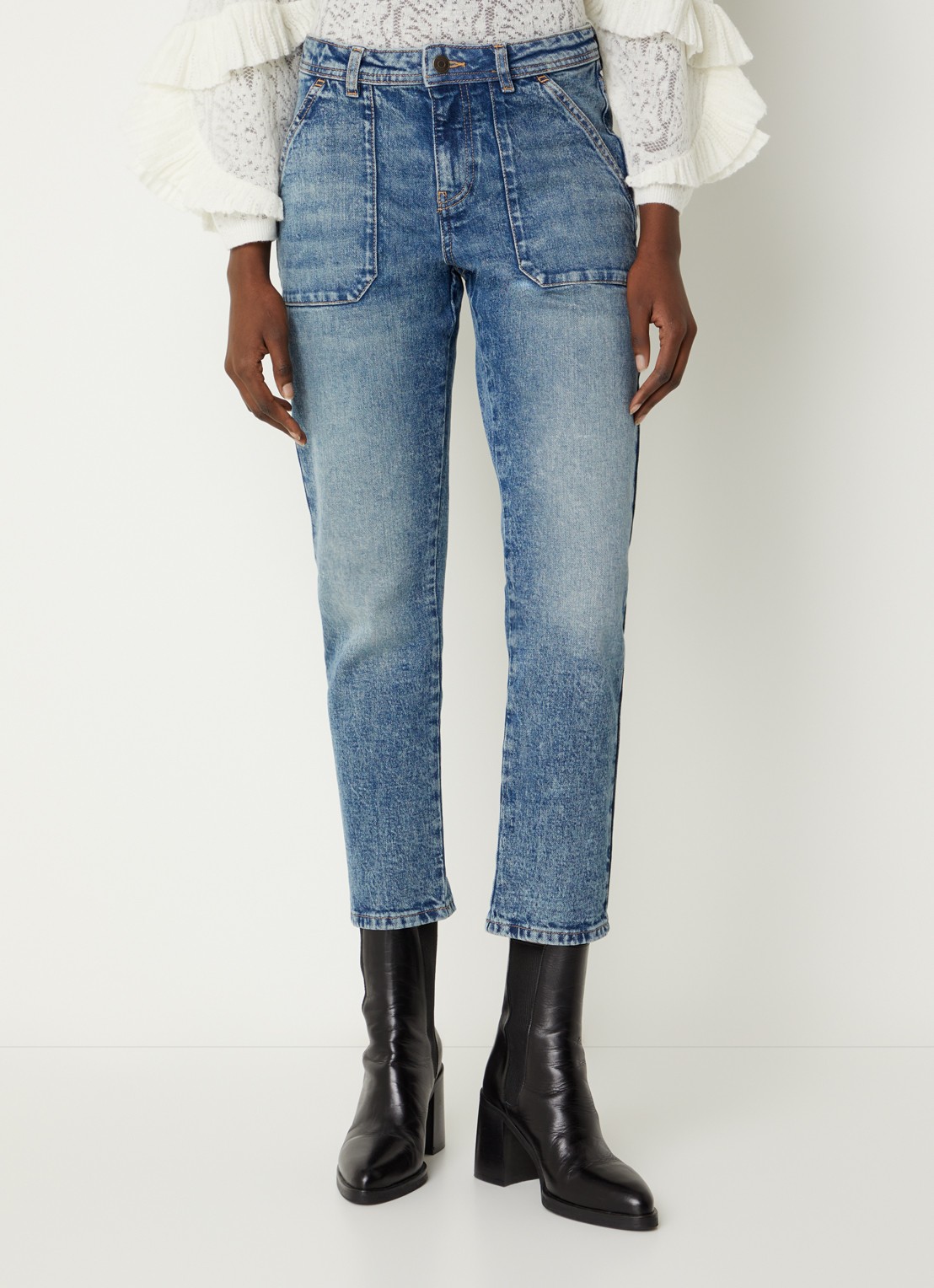 ba&sh Mally high waist straight leg jeans met lichte wassing - detail 2 indigo