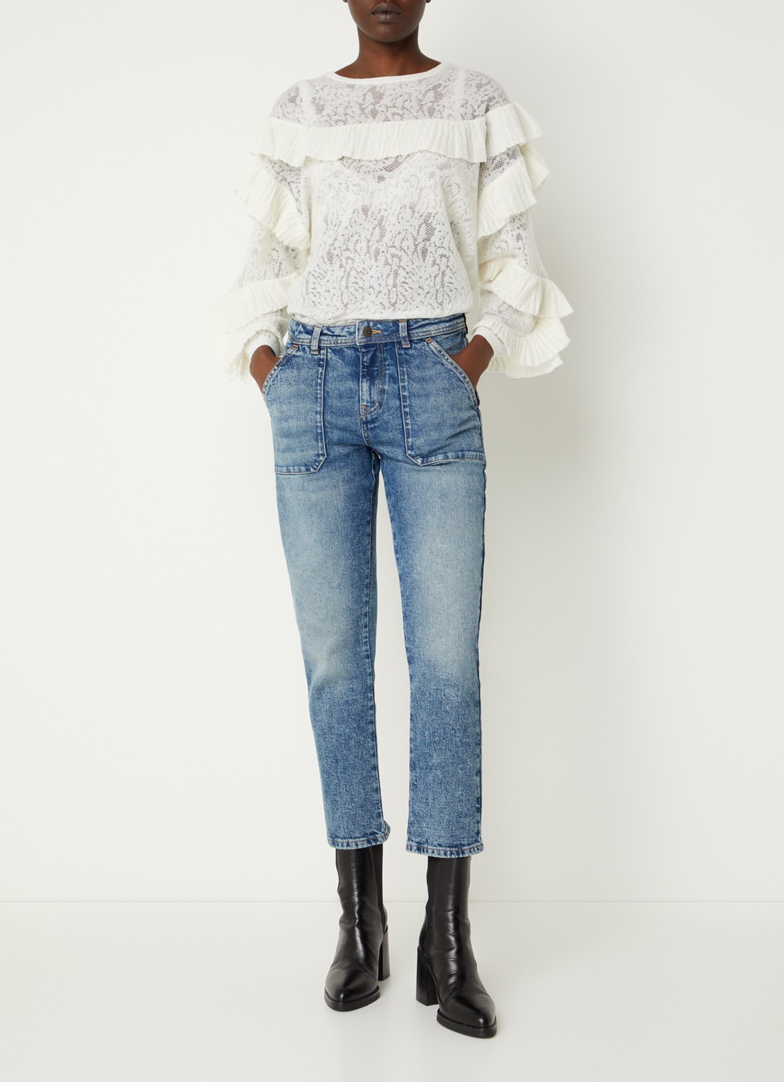 ba&sh Mally high waist straight leg jeans met lichte wassing - voorkant 4 indigo
