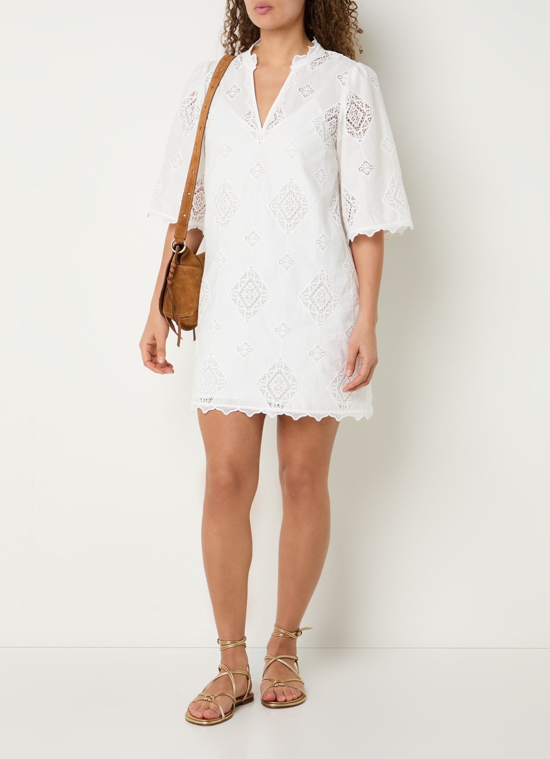 ba&sh Malo mini jurk met broderie - voorkant 3 gebroken wit