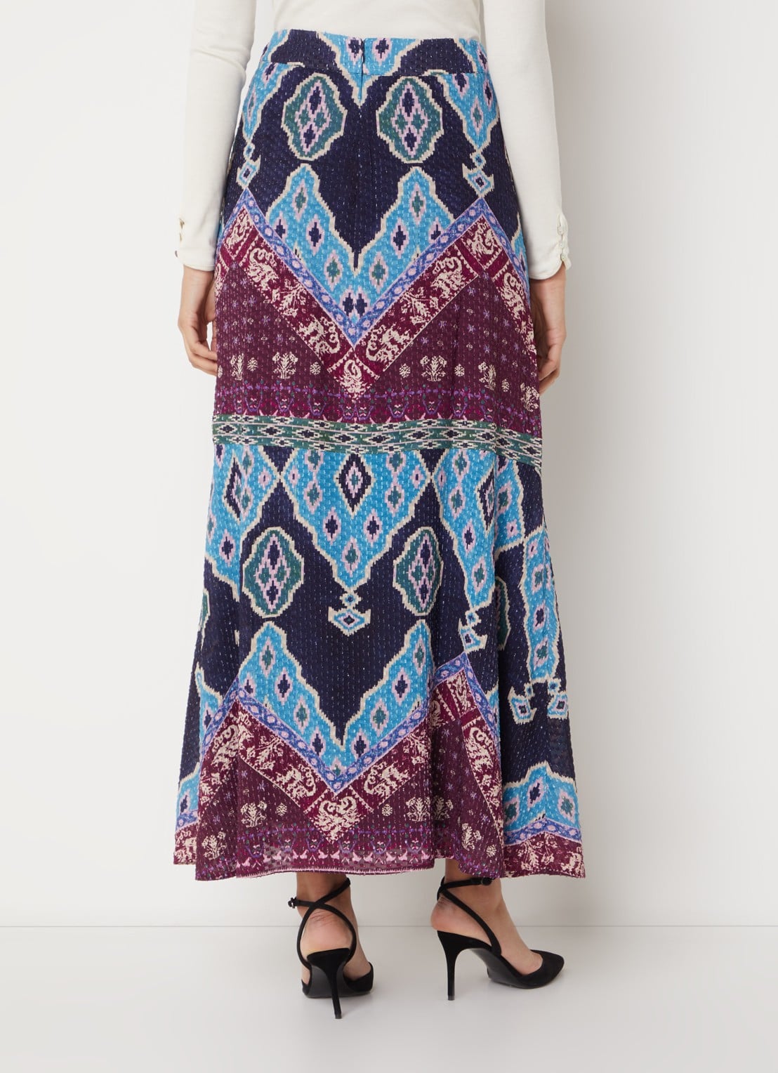 ba&sh Manessa maxi rok met print - achterkant 5 donkerblauw