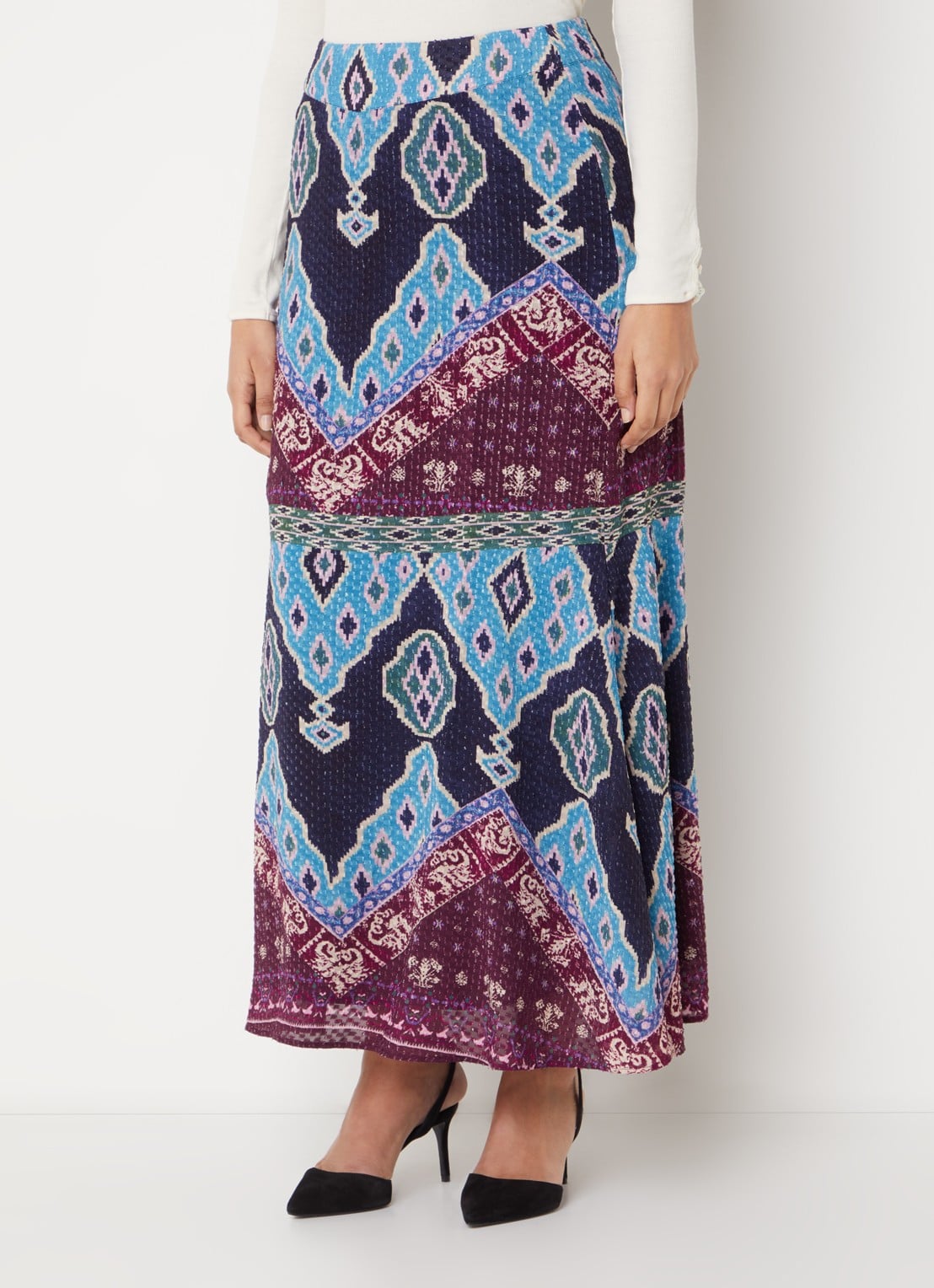 ba&sh Manessa maxi rok met print - detail 3 donkerblauw