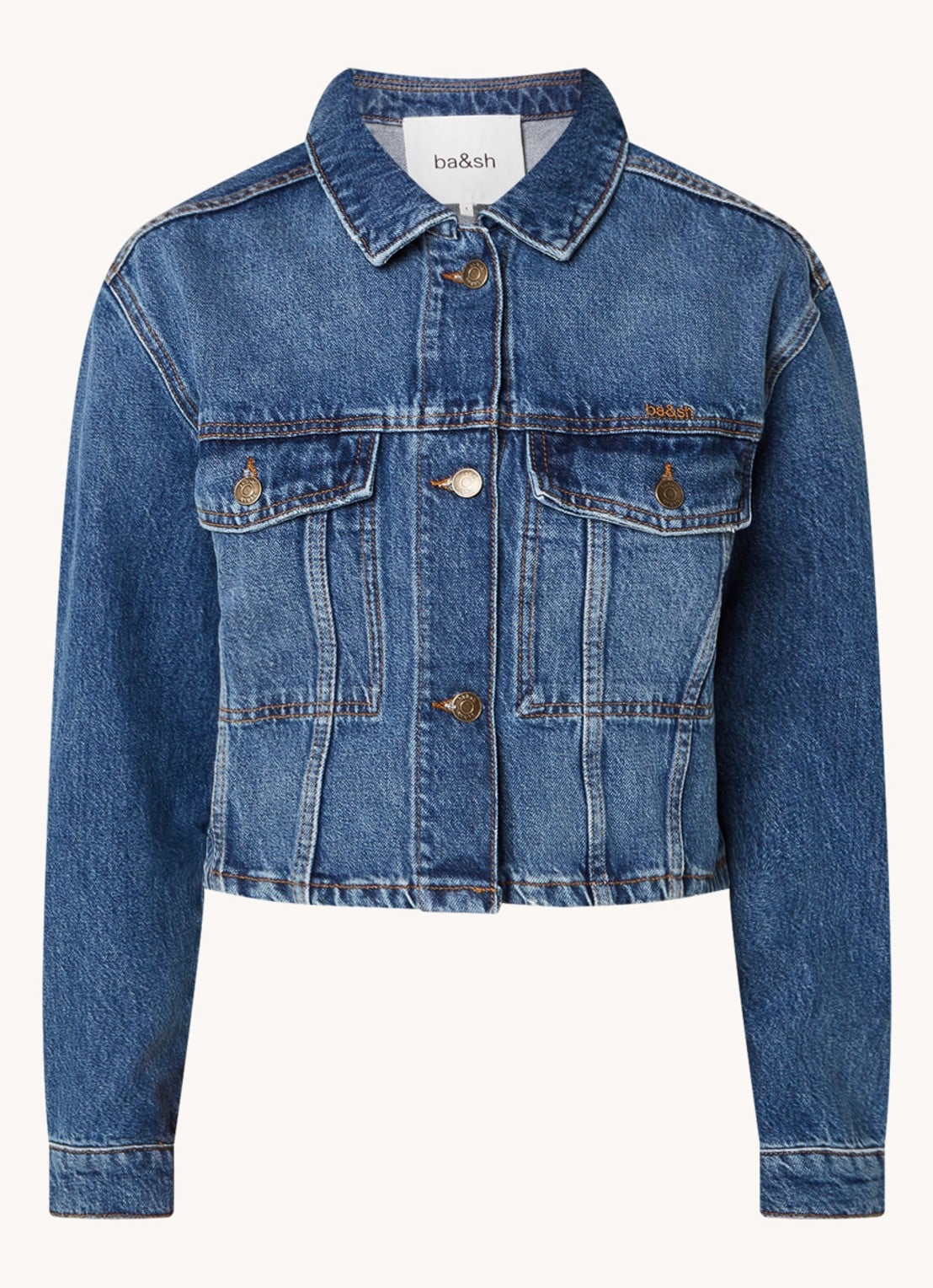 Ba&sh Manon cropped spijkerjas in medium wassing - voorkant 2 indigo