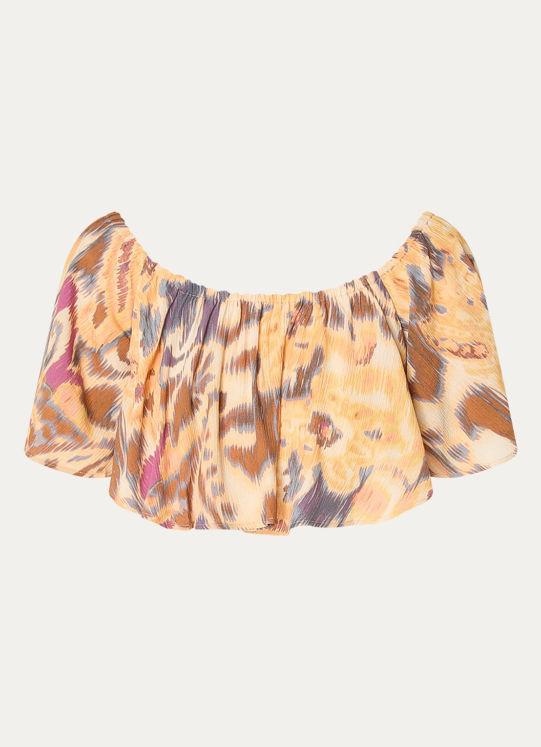 ba&sh Manthea cropped off shoulder top met print - voorkant 3 okergeel