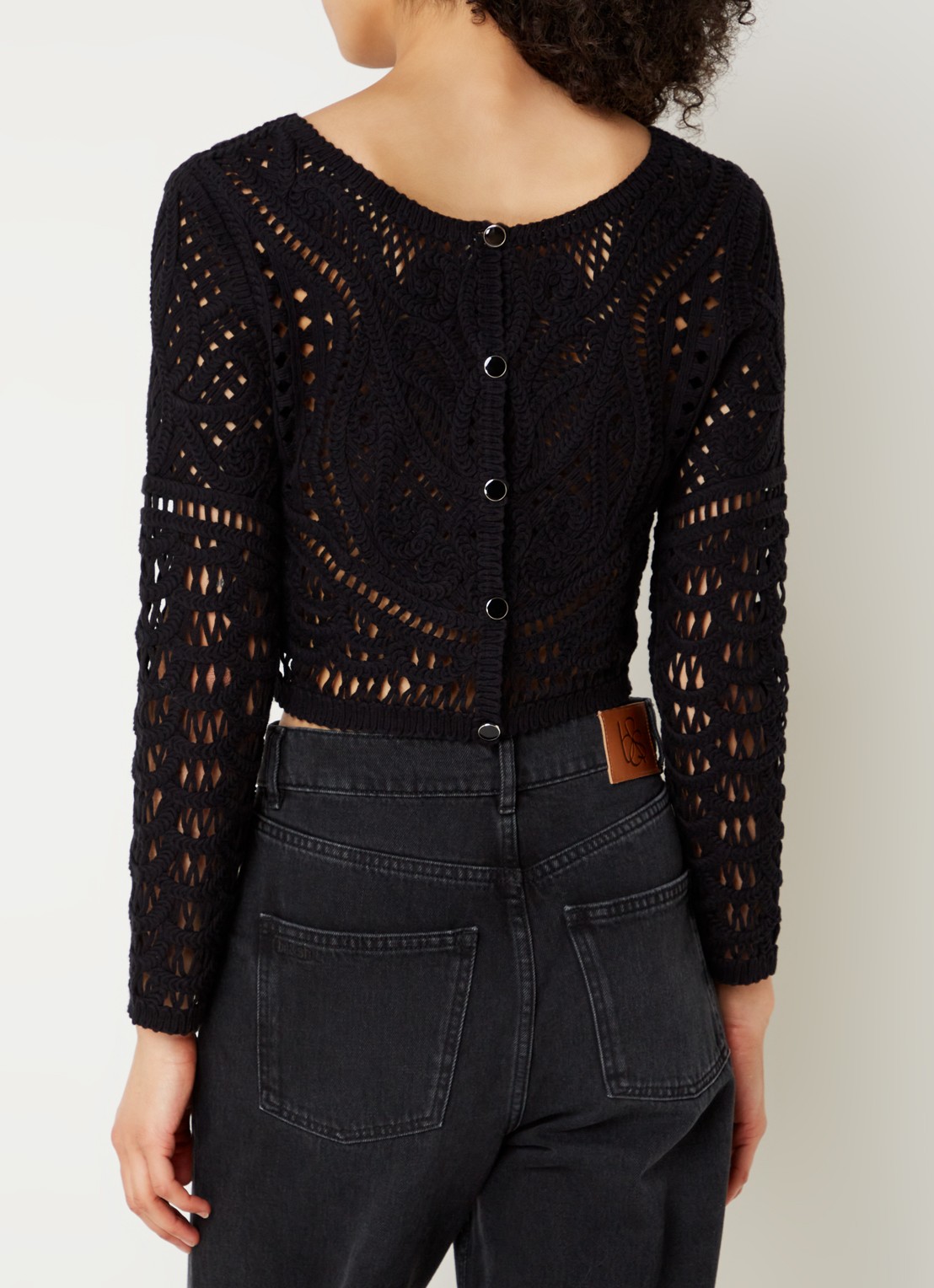ba&sh Marc grofgebreide crop top met broderie - detail 2 zwart