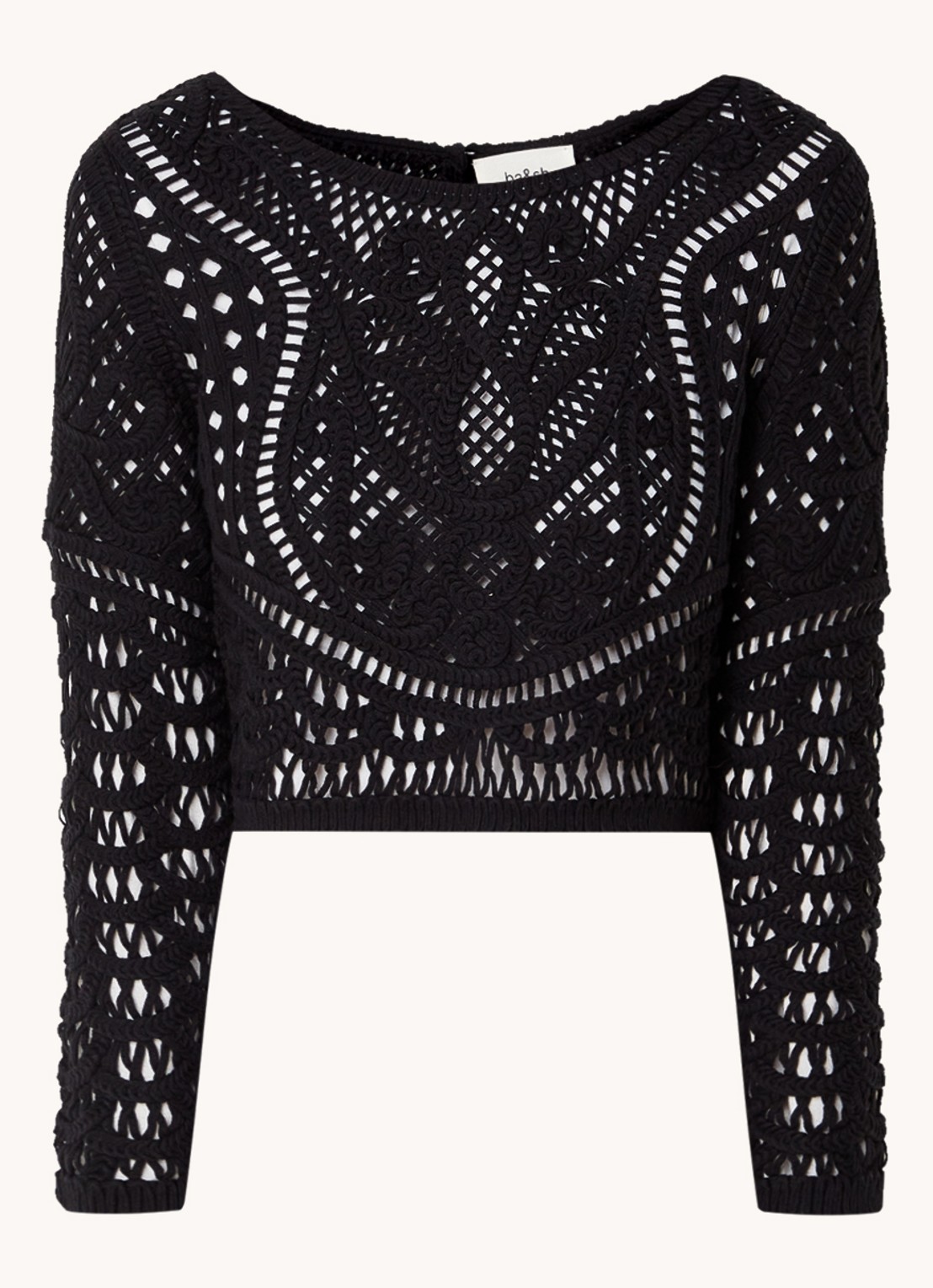 ba&sh Marc grofgebreide crop top met broderie - voorkant 3 zwart