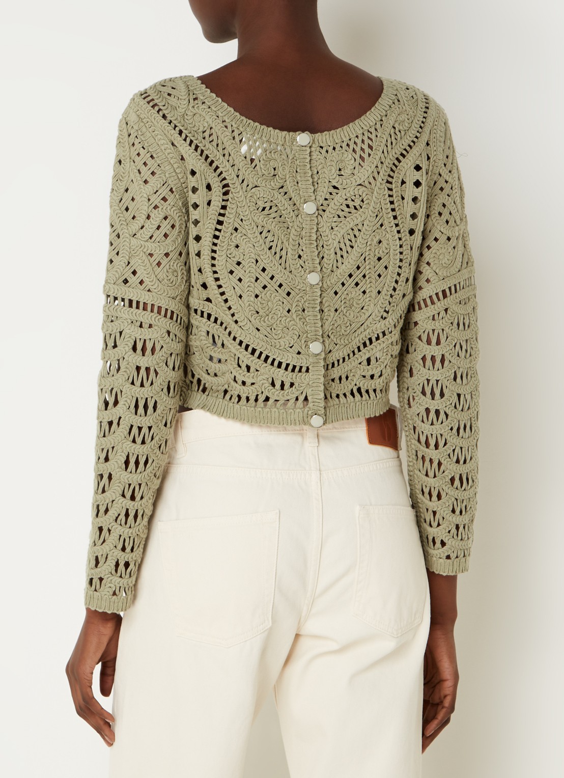 ba&sh Marc grofgebreide crop top met broderie - achterkant 4 khaki