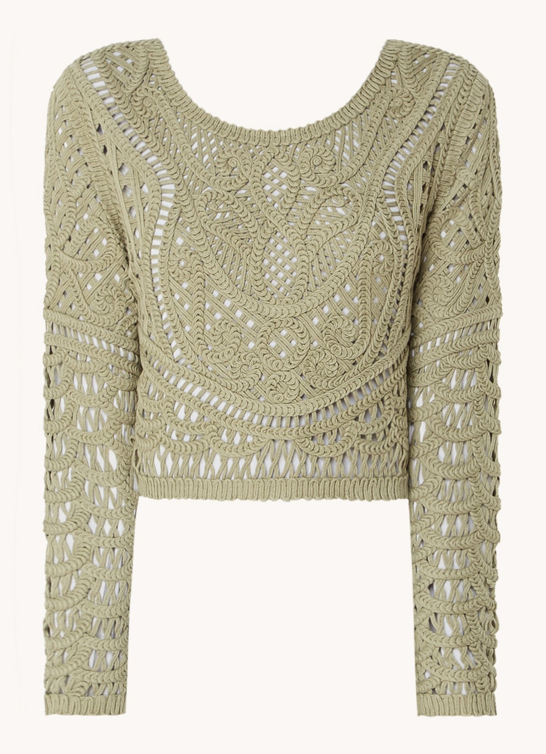ba&sh Marc grofgebreide crop top met broderie - voorkant 2 khaki