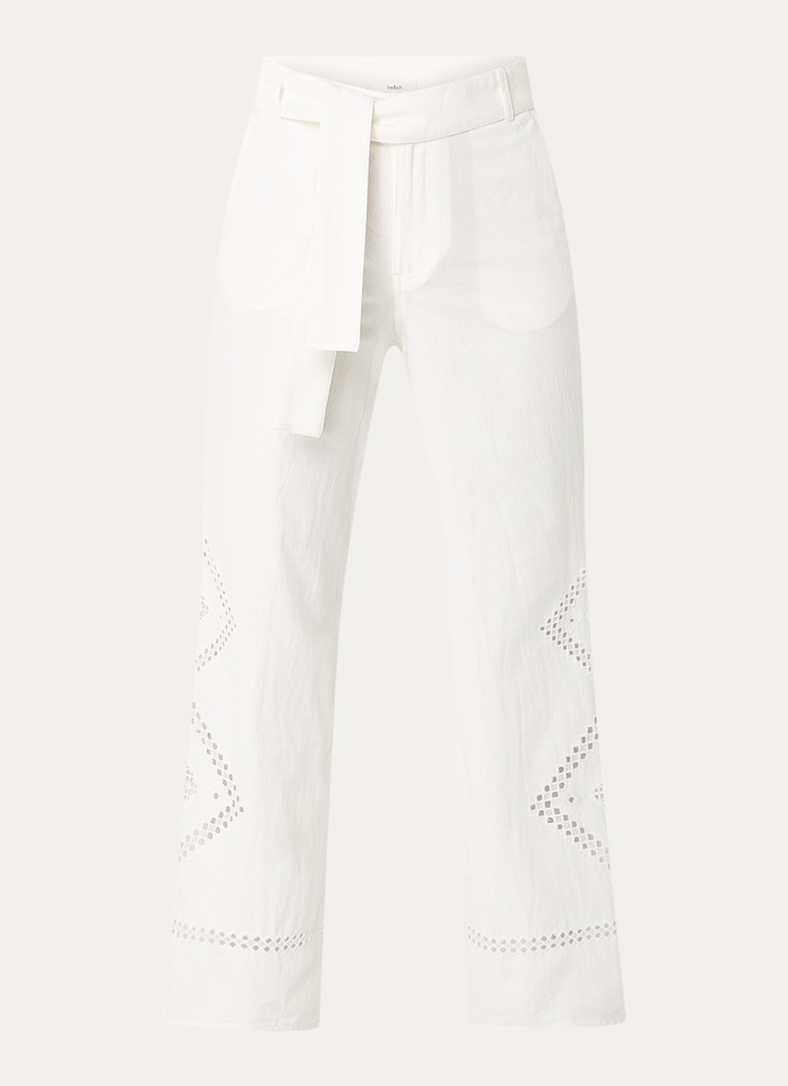 ba&sh Marlon high waist loose fit pantalon met opengewerkt detail - voorkant gebroken wit