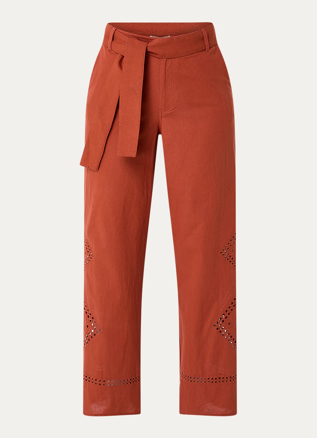 ba&sh Marlon high waist loose fit pantalon met opengewerkt detail - voorkant 2 oranjebruin