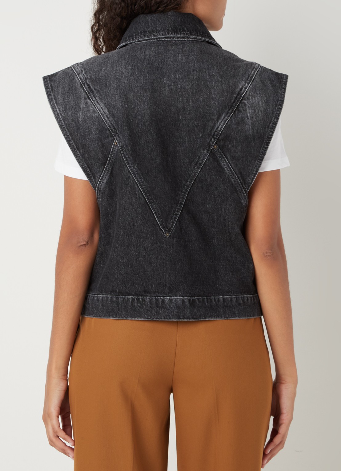 Ba&sh Max gilet van denim met steekzakken - achterkant antraciet
