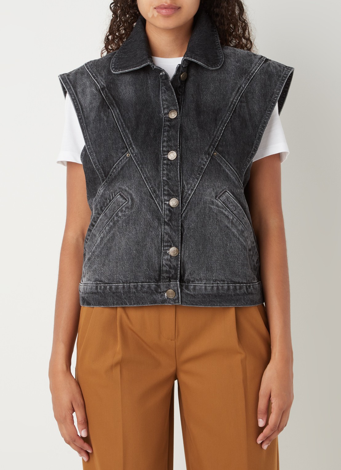 Ba&sh Max gilet van denim met steekzakken - detail 2 antraciet