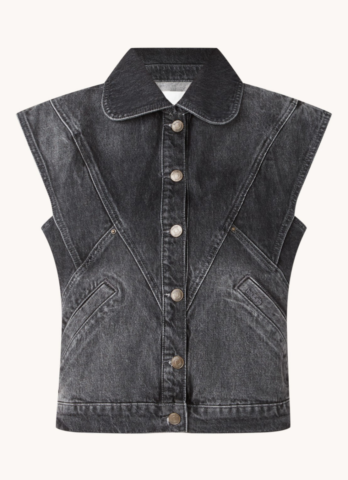 Ba&sh Max gilet van denim met steekzakken - voorkant 3 antraciet