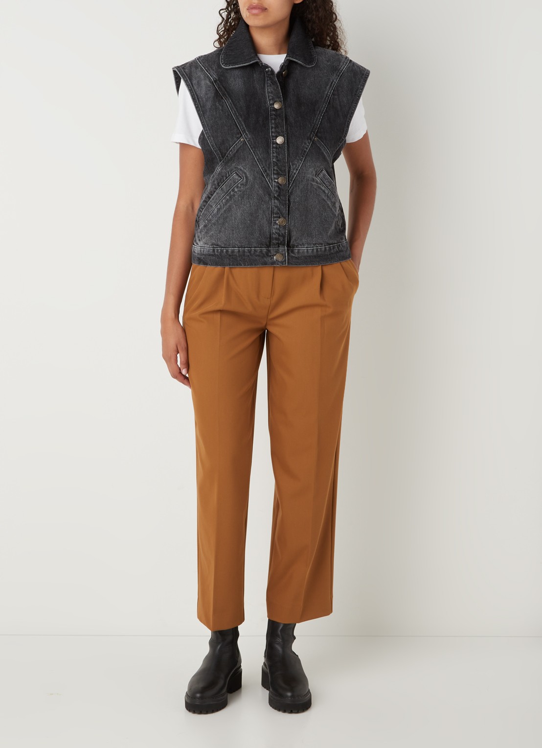 Ba&sh Max gilet van denim met steekzakken - voorkant 4 antraciet