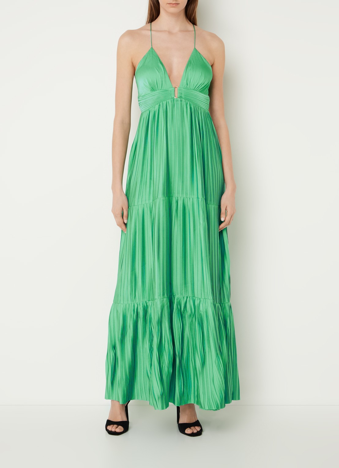 Ba&sh Maxi jurk met rugdecolleté  - voorkant 2 groen