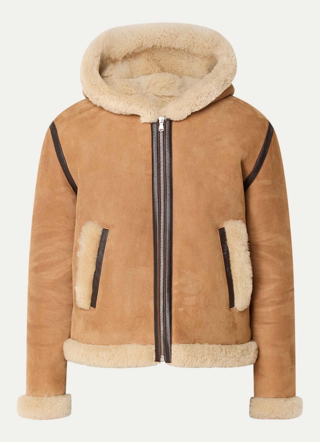 ba&sh Maxou lammy coat van schapenleer met steekzakken - voorkant camel