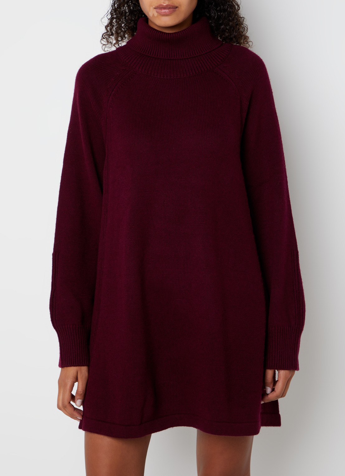 ba&sh Medee grofgebreide mini trui-jurk in wolblend met col - detail 2 cranberryrood